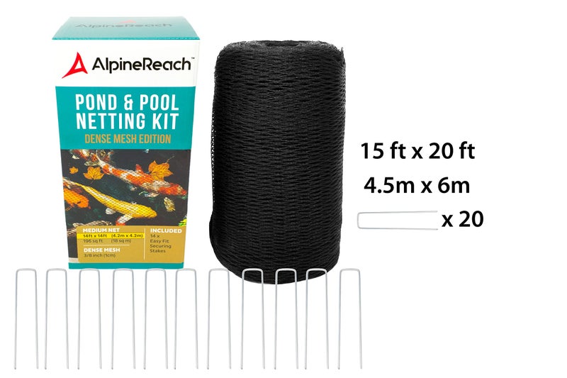 AlpineReach Pond Netting Kit 15 x 20 Feet & 20 Steel Staples - Woven Fine Mesh Heavy Duty Stretch Net Cover for Leaves - Protects Koi Fish from Blue Heron Birds Cats Predators - Galvanized Stakes - Image 2